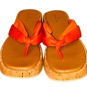 Caslon Nordstrom Lea Orange Cork Wedge Sandals 1” heel